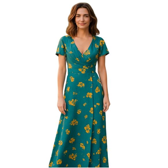 Free People Floral Printed So Sweetly Wrap Dress Juniper Combo Size Small - Picture 1 of 13